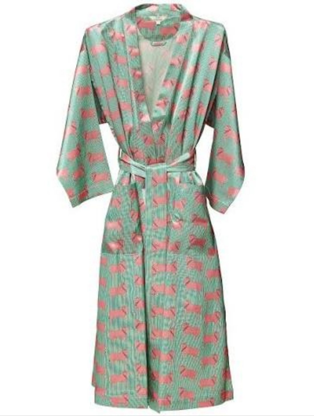 New John Robshaw "Neil" Cow Print Robe Mint Green & Pink S/M Nwot